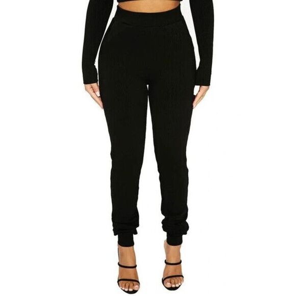 Naked Wardrobe P0083 Women's Sz S Black Snatched High Waist Ribbed Joggers - Picture 10 of 10